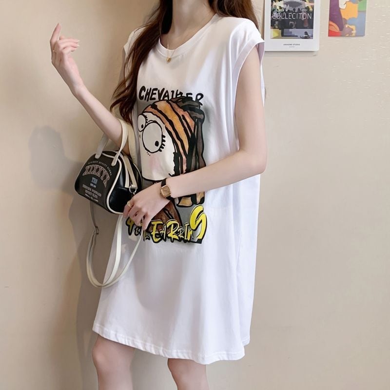 真夏も快適 着心地良い ファッション感満々 プリント全4色 ノースリーブ Tシャツ カットソー＜U-9161＞