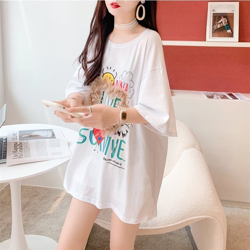 デザイン感 切り替え チャーミング プリント Tシャツ カットソー＜U-3529＞