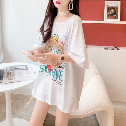 デザイン感 切り替え チャーミング プリント Tシャツ カットソー＜U-3529＞