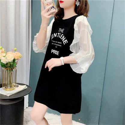 個性的なデザイン 切り替え スタイリッシュ ワンピース Tシャツ カットソー＜U-3117＞
