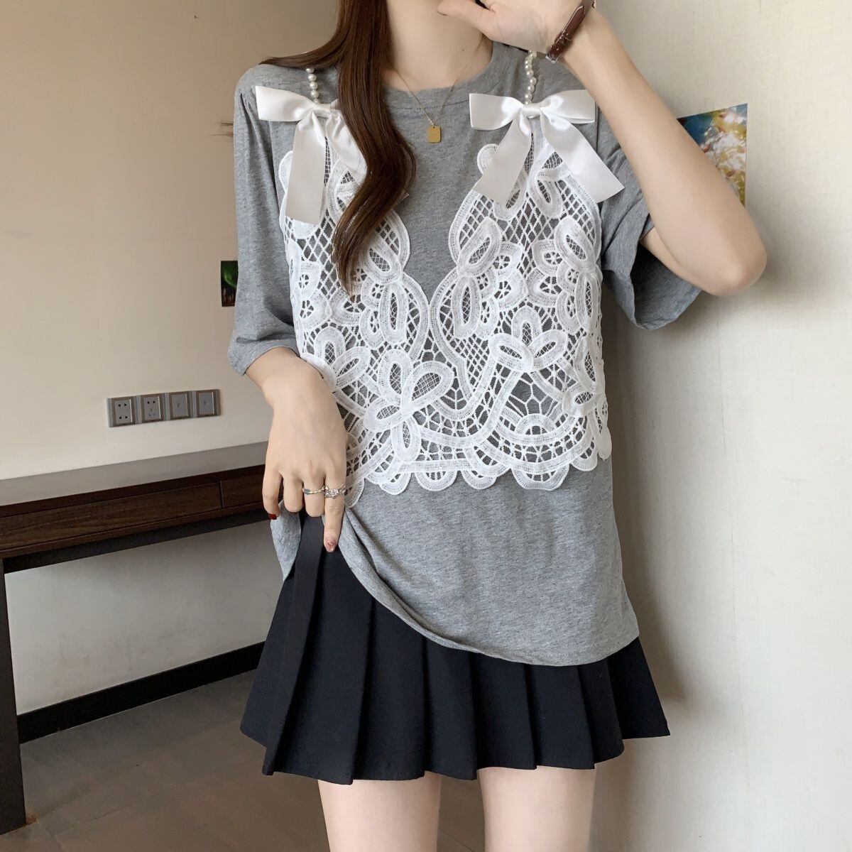 ファッション感満々 ロング丈 ゆったり 2色半袖Tシャツ＜U-10995＞