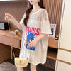 ファッションデザインレースミドル丈半袖Tシャツ<U-3017>