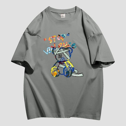スタイルアップ カジュアル おしゃれ度高め プリント全5色 半袖Tシャツ<U-9437>