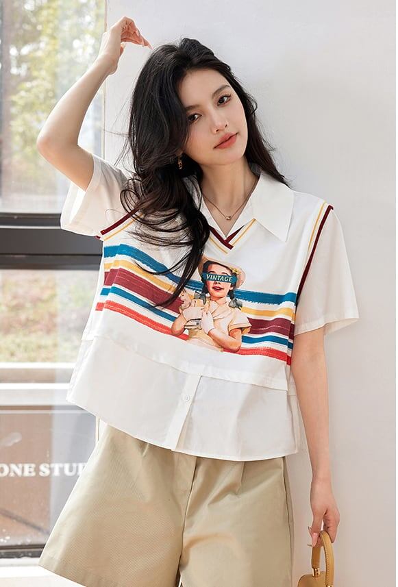 話題沸騰中 一目惚れ 個性的なデザイン レイヤード風 Tシャツ カットソー＜U-8331＞