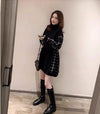 レイヤード風ハイネックロングニットセーター