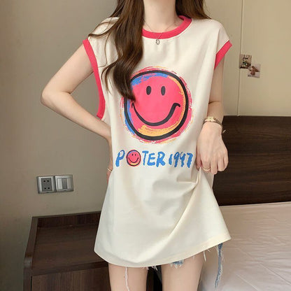 【半額！期間限定！！】超人気 ファッション カジュアル プリント ノースリーブ Tシャツ<U-8487>