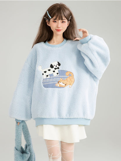 存在感抜群 暖かい服,ゆったりとしたアウターウェア トレンドアイテム ラムスウェットシャツ＜U-9961＞