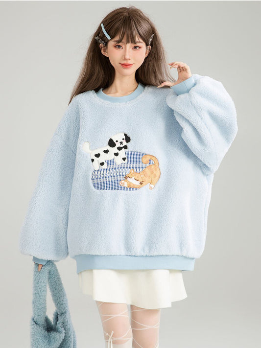 存在感抜群 暖かい服,ゆったりとしたアウターウェア トレンドアイテム ラムスウェットシャツ＜U-9961＞