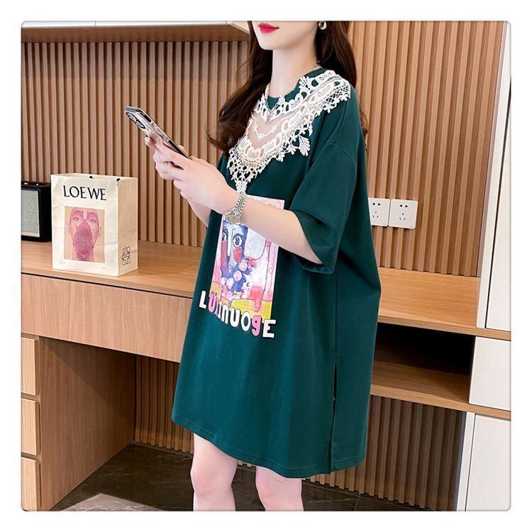 新商品 透かし彫り キュート レース 切り替え ゆったり 半袖Tシャツ＜U-8472＞