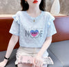 新商品 大人可愛い 話題沸騰中 ホットダイヤモンド 全3色 半袖Tシャツ<U-8868>