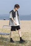 絶対流行 レイヤード風 早い者勝ち 切り替え ストライプ柄 全3色 半袖Tシャツ<U-9048>