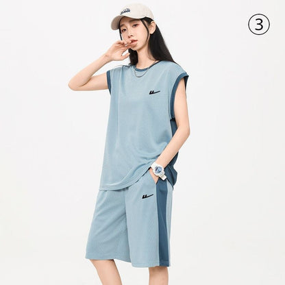 売り切れ必至 ファッション 超人気 男女兼用 ノースリーブＴシャツⅹパンツセット全5色<U-8754>