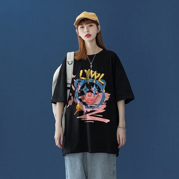 話題沸騰中 ゆったり カジュアル プリント 2色半袖Tシャツ＜U-8159＞
