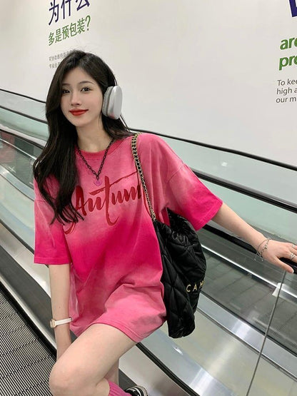 レイジースタイルドーパミングラデーションタイダイオールマッチ半袖Tシャツ<U-2895>