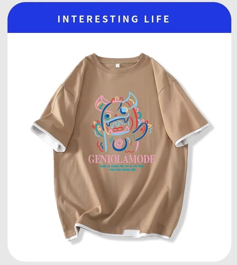 ユニセックスピュアコットン漫画プリント半袖Tシャツ<U-5115>