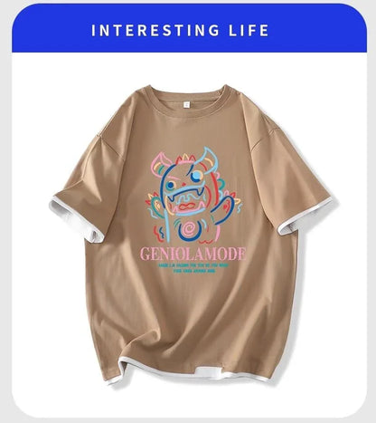 ユニセックスピュアコットン漫画プリント半袖Tシャツ<U-5115>