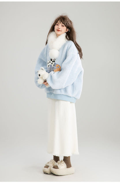 存在感抜群 暖かい服,ゆったりとしたアウターウェア トレンドアイテム ラムスウェットシャツ＜U-9961＞