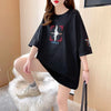 質感のいい 刺Tシャツ ラウンドネック 白 黒 ゆったり半袖＜U-3013＞