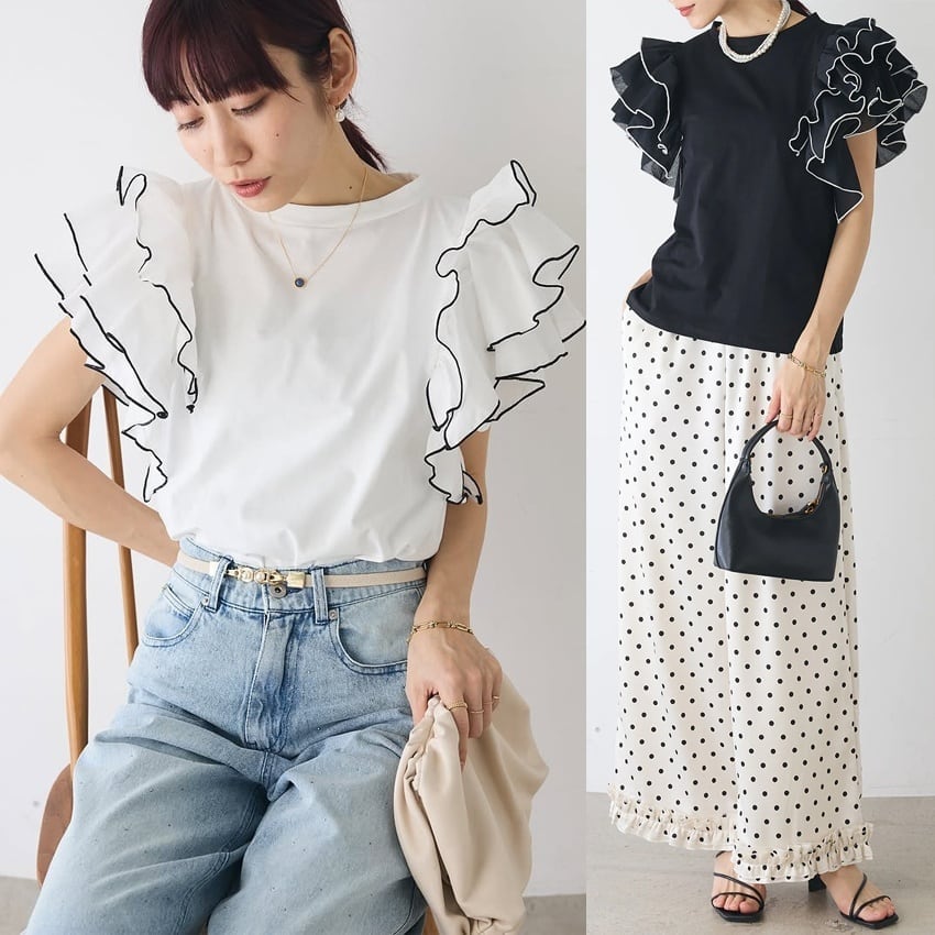 美人度アップ 早い者勝ち 大人可愛い カジュアル 共2色 Tシャツ<U-12149>