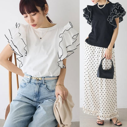 美人度アップ 早い者勝ち 大人可愛い カジュアル 共2色 Tシャツ<U-12149>