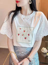 大好評 レース 上質 刺繍 切り替え 全2色 半袖Tシャツ＜U-8869＞