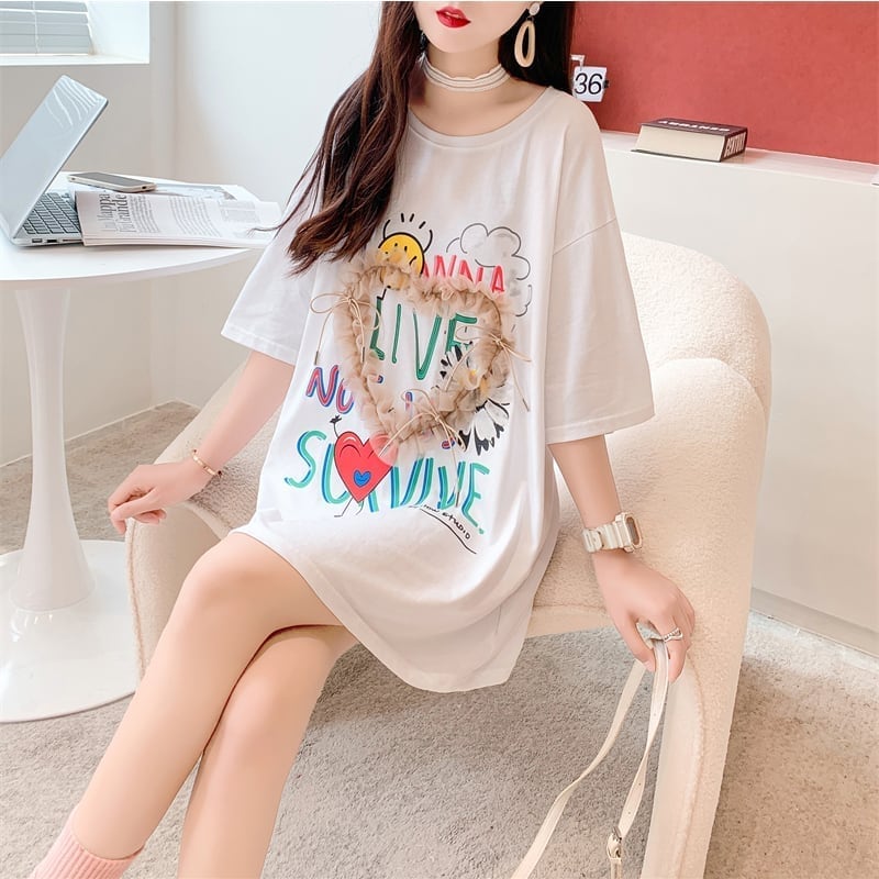 デザイン感 切り替え チャーミング プリント Tシャツ カットソー＜U-3529＞