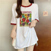 着せ 配色 プリント ロング Tシャツ 四色 ゆったり半袖 ＜U-3019＞