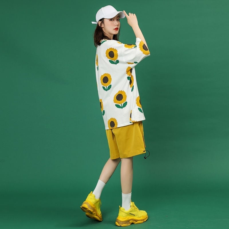 新商品 カジュアル 簡潔 花柄 半袖Ｔシャツⅹパンツセット<U-8071>