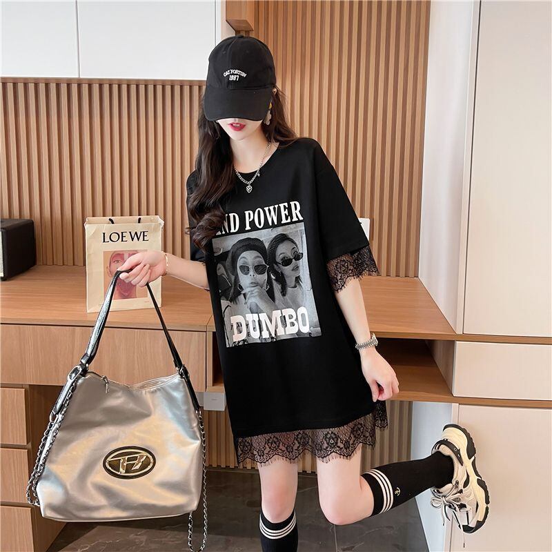 売り切れ必至 レース ファッション 切り替え ゆったり 半袖Tシャツ＜U-8480＞