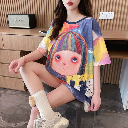 売り切れ必至 絞り染め ファッション プリント 半袖 Tシャツ＜U-8412＞