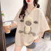 高級立体ハンドビーズコットン半袖Tシャツ<U-2998>