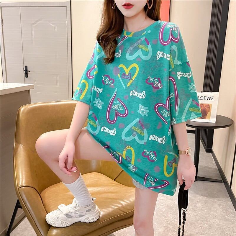 スタイリッシュ プリント 一目惚れ Tシャツ カットソー ワンピース＜U-3322＞
