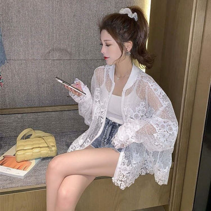 売り切れ必至 UVカット夏 スウィート 長袖 薄手 透け感 日焼け止め ゆったり シャツ＜U-4990＞