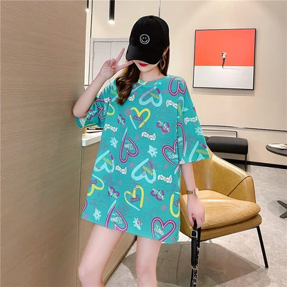 スタイリッシュ プリント 一目惚れ Tシャツ カットソー ワンピース＜U-3322＞