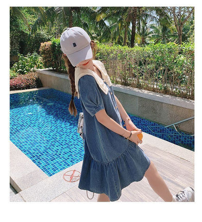 新商品 スウィート 大人可愛い デニム ワンピース<U-8375>