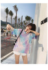 夏らしいタイダイグラデーションルーズ半袖Tシャツ<isf-2961>