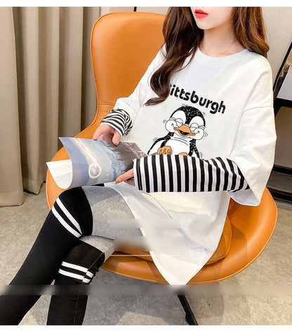 シンプル レイヤード風 ファッション プリント Tシャツ カットソー＜U-8131＞