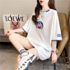 韓国系 ドロップショルダー 刺? レイヤードTシャツ ゆったり半袖 ＜U-3053＞
