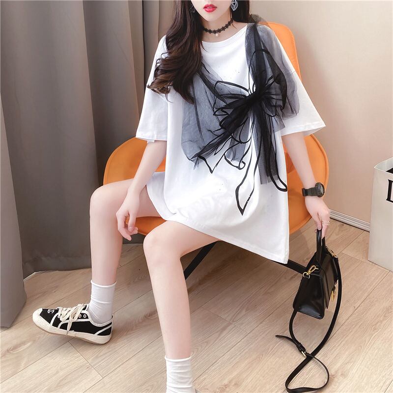 美人度アップ リボン スウィート プリント全2色 半袖Tシャツ<U-8726>