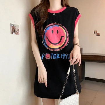 【半額！期間限定！！】超人気 ファッション カジュアル プリント ノースリーブ Tシャツ<U-8487>