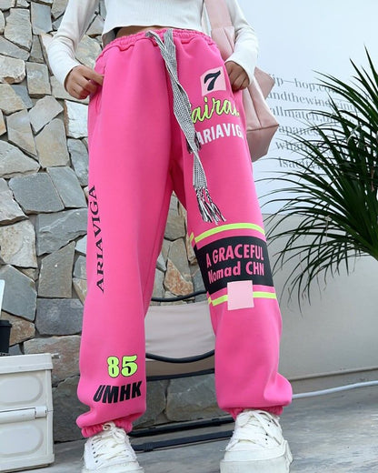 【裏起毛】見逃し厳禁 ファッション 個性派 スポーツパンツ<U-5846>