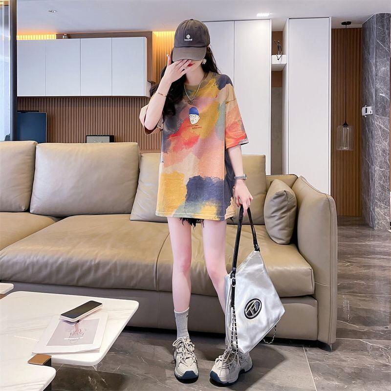 売り切れ必至 絞り染め ファッション プリント 2色選択 半袖Tシャツ＜U-8573＞