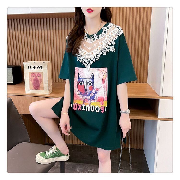 新商品 透かし彫り キュート レース 切り替え ゆったり 半袖Tシャツ＜U-8472＞