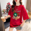 大活躍 ロング ビジューロゴ Tシャツ ゆったり 半袖 三色＜U-2922＞