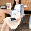 夏新作 カラーマッチング スカラップスリーブ ロング Tシャツ ゆったり 5分袖 ＜U-2854＞