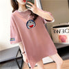 韓国系 ドロップショルダー 刺? レイヤードTシャツ ゆったり半袖 ＜U-3053＞