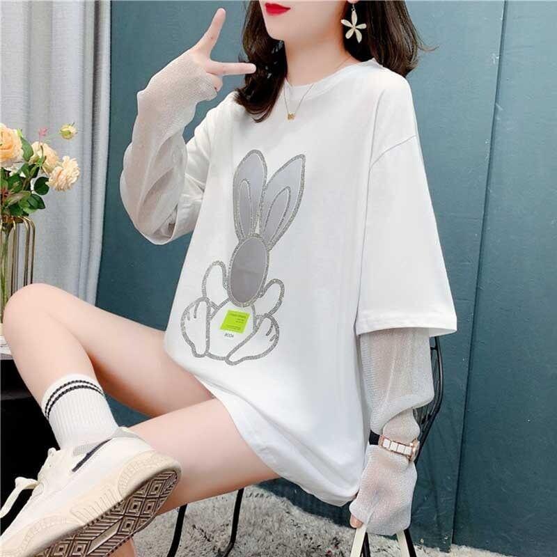 個性的なデザイン カートゥーンプリント 女性力を高める Tシャツ カットソー＜U-2995＞