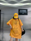 売り切れ必至 ゆったり ファッション感満々 ロング丈 3色半袖Tシャツ＜U-9086＞