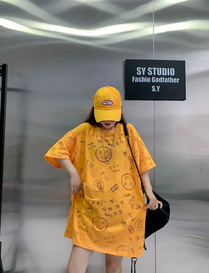 売り切れ必至 ゆったり ファッション感満々 ロング丈 3色半袖Tシャツ＜U-9086＞