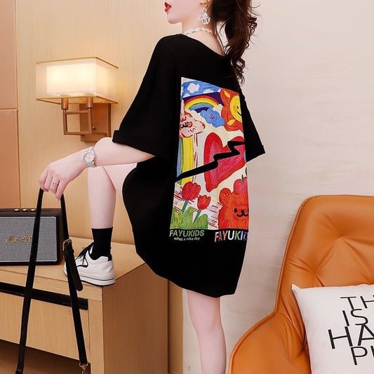 スタイリッシュ 切り替え 一目惚れ プリント Tシャツ カットソー＜U-3531＞